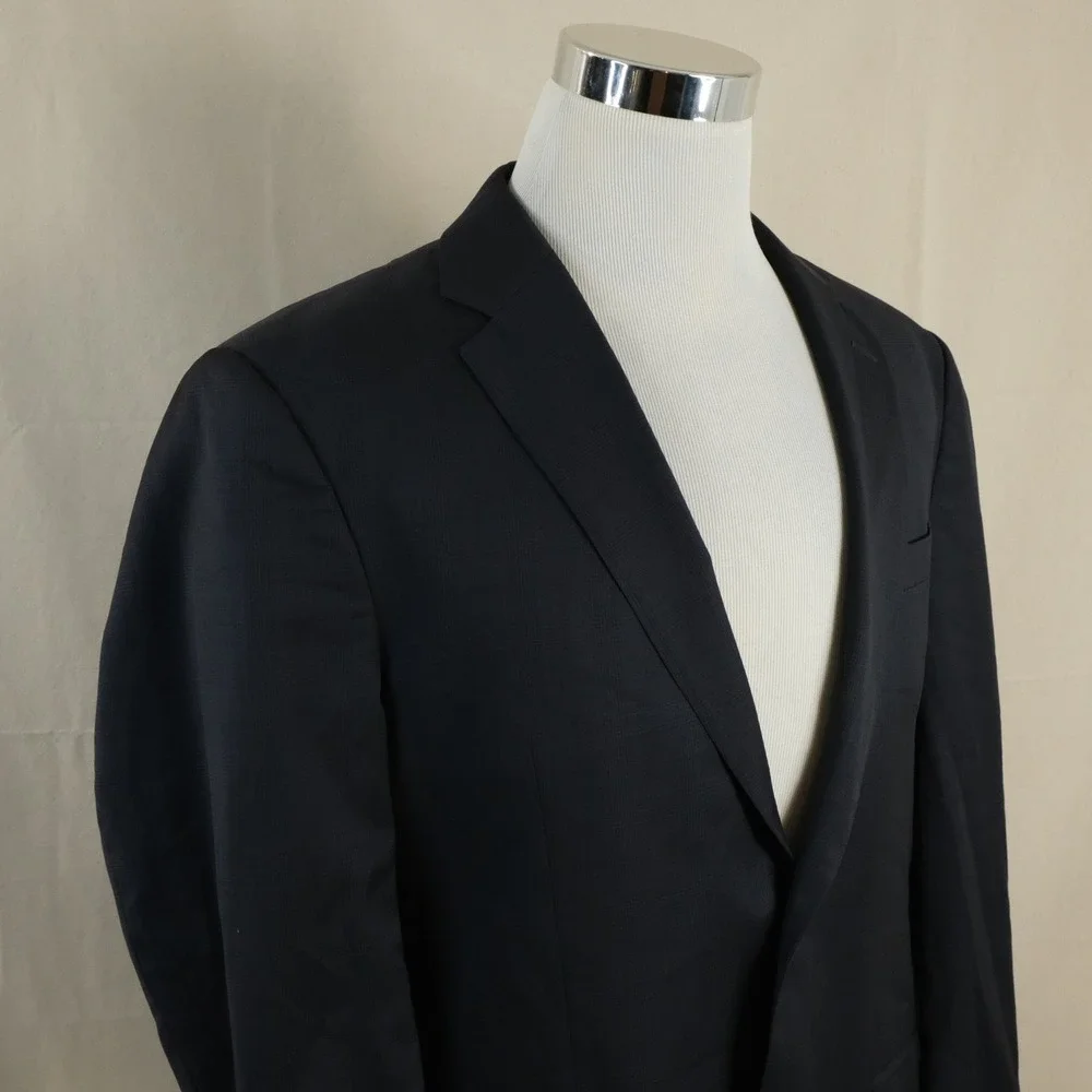Jos. A. Bank 42R Sport Coat Wool Navy Blue Plaid Two Button Double Vented